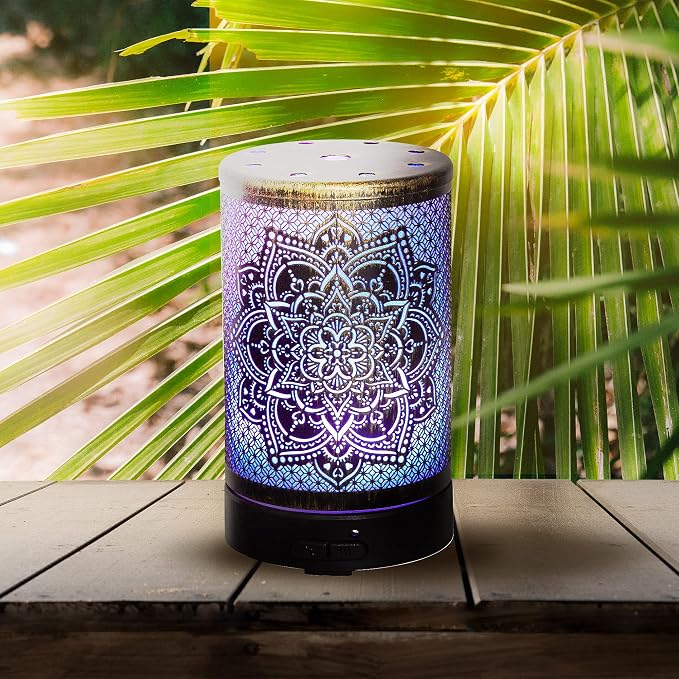AROMAR Essential Ultrasonic Oil Diffuser Cool Mist Humidifier & Aromatherapy Metal Diffusers for Essential Oils with Auto Shut-Off and 7 Colors LED for Home and Office (Bronze Mandala)