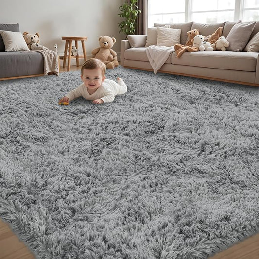 6x9 Area Rug for Living Room:Ultra Soft Fluffy Shag Light Grey Rugs,Large Fuzzy Plush Indoor Non Slip Carpet Washable Rug for Bedroom Kids Nursery Office Dorm Modern Decor(Light Grey 6'x9')