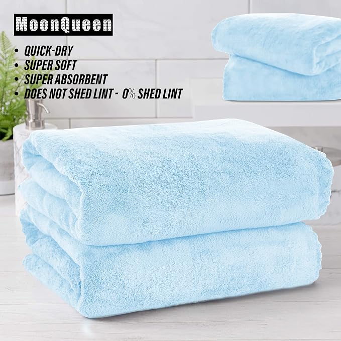 MOONQUEEN 6 Pack Premium Bath Towel Set - Quick Drying - Microfiber Coral Velvet Highly Absorbent Towels - Multipurpose Use as Bath Fitness, Bathroom, Shower, Sports, Yoga Towel (Aquamarine)