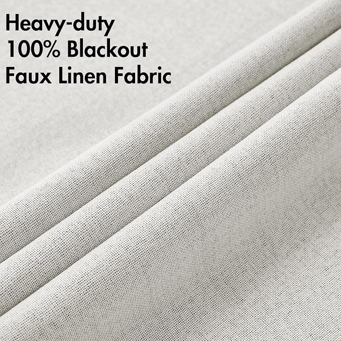 MIULEE 100% Blackout Linen Textured Curtains for Bedroom Solid Thermal Insulated Light Beige Grommet Room Darkening Curtains & Drapes Luxury Decor for Living Room 52 x 108 Inch (2 Panels)