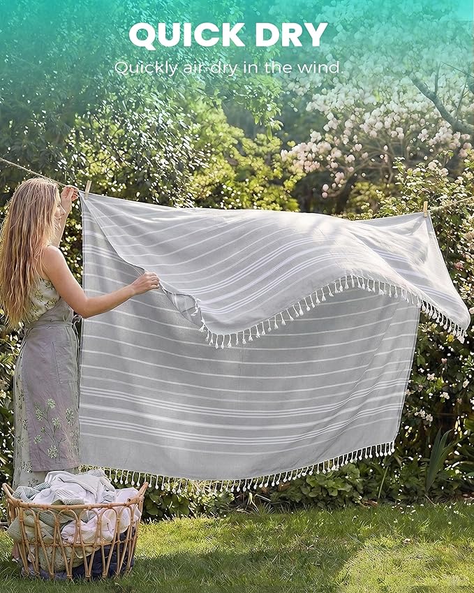 Antfuny Turkish Beach Towel Jumbo Extra Large XL XXL Big Oversized Giant Huge Thin Outdoor Picnic Accessories Airplane Travel Essentials Camping Gears Must Haves Yard Yoga Mat Grey