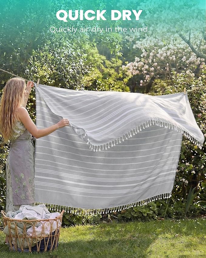 Antfuny 2 Packs Turkish Beach Towel Jumbo Extra Large XL XXL Big Oversized Giant Huge Thin Outdoor Picnic Accessories Airplane Travel Essentials Camping Gears Must Haves Yard Yoga Mat Grey