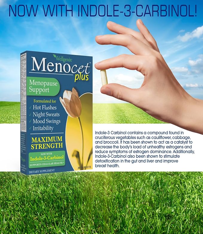Wellgenix Menocet Plus Menopause Support - Natural Supplement for Women - Daily Relief Feminine Care - Helps with Hot Flashes, Mood Swings & Irritability - 30 Tablets