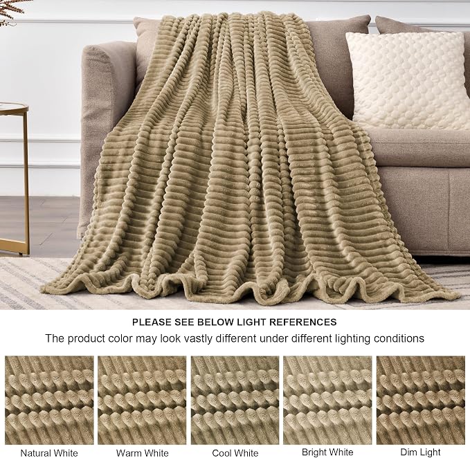 BEDELITE 3D Ribbed Jacquard Brown King Size Blankets for Bed, 108x90 Inch | Soft Warm Decorative Fluffy Blanket, Cozy Fuzzy Lightweight Plush Fleece Throw Blankets for Bed, Room Decor, Gift for Women