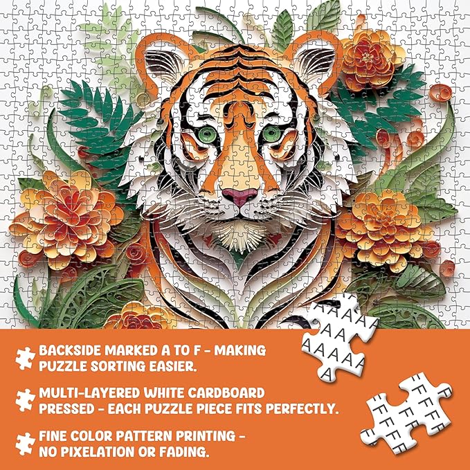 Puzzle 1000 Piece for Adults Jigsaw Featuring Aesthetic Home Decoration Unique Gift for Cat Lovers Premium Large Puzzle for Family Fun (Tiger Puzzles-1000pcs)