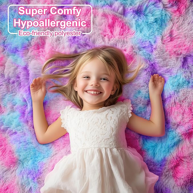 PAGISOFE Ultra Soft Rainbow Purple Area Rugs for Girls Bedoom 6x9 Ft, Fluffy Cute Colorful Pastel Girls Rug, Plush Kawaii Rugs for Kids Room, Playroom Hot Pink Purple Bedroom Decor Princess Carpet