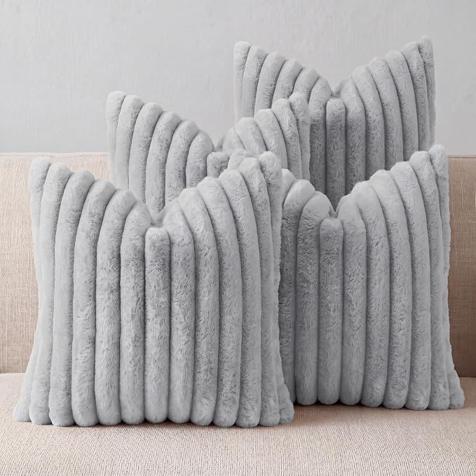 Gray Throw Pillow Covers 20 x 20 Set of 4, Cute Boho Throw Pillow Cover for Couch/Bed, Decorative Pillows Covers for Sofa/Bed, Accent Pillow Covers for Living Room, Rustic/Home/Room Decor