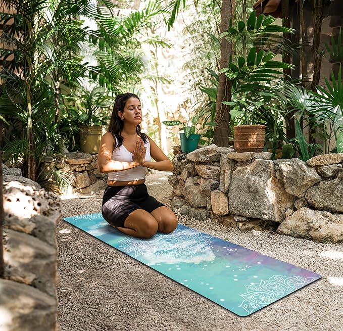 nuveti Printed Travel Yoga Mat-1/16 Inch Thick Non Slip Fitness Workout Mat with Carrying Bag, Foldable Lightweight Suede & Natural Rubber Yoga Mat for Yoga Pilates and Fitness 72" L x 24" W x 1.5mm