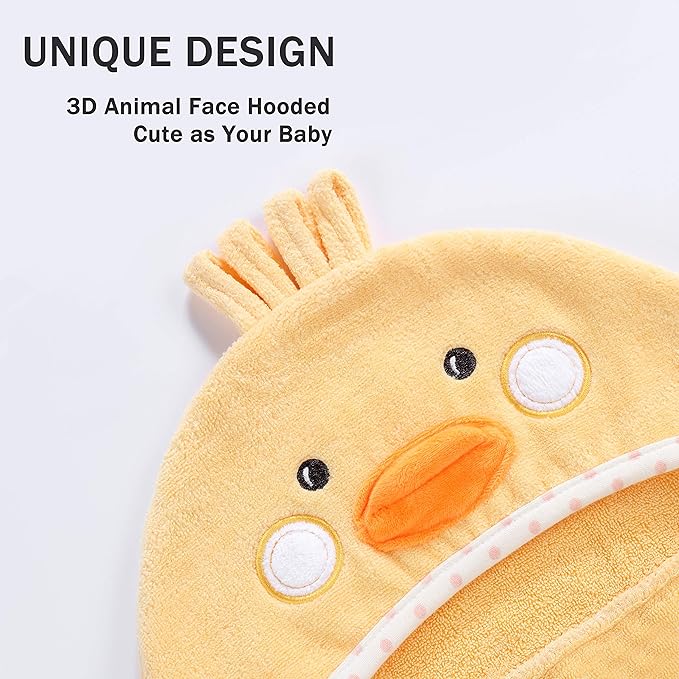 Baby Hooded Towel with Unique Animal Design Ultra Soft Thick Cotton Bath Towel for Newborn (Chick)