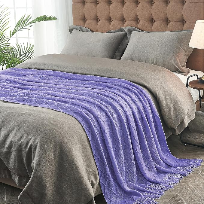 inhand Cornflower Blue Knitted Throw Blanket for Couch and Bed, 50"x60" | Gifts for Mom from Daughter Son, Soft Lightweight with Tassels, Farmhouse Warm Decorative Blanket for Women, Cozy Knit