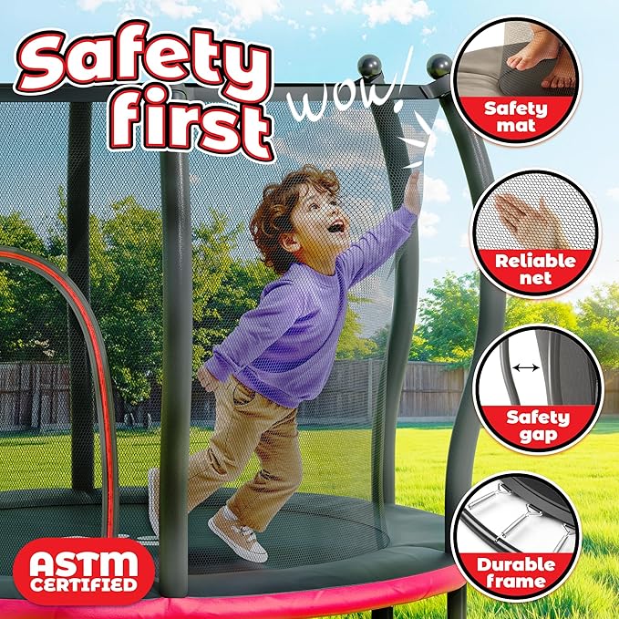 Happin® 55â€ Toddler Trampoline Indoor & Outdoor Playset, 5FT Kids Trampoline, Ultra Safe Mini Trampoline for Kids with Safety Enclosure Net, Gifts for Birthday with Basketball Hoop