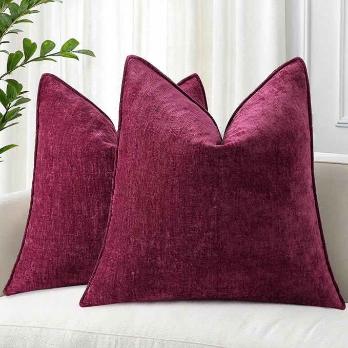 decorUhome Chenille Rhododendron Throw Pillow Covers 20x20 Set of 2 | Fall Soft Couch Decorative Modern Velvet Pillow Cases with Elegant Design for Sofa Bed Living Room Home Decor