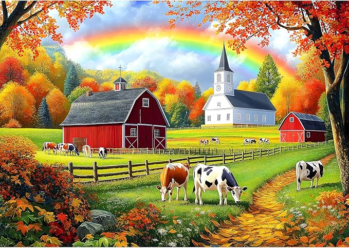Fall Farm 500 Piece Jigsaw Puzzle for Adults - Brain-Challenging Shaped Puzzle for Family Game Night - 23” x 15” Size