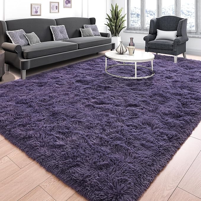 Tepook 6x9 Area Rugs for Living Room, Soft Fluffy Shag Gray Purple Rug for Bedroom Nursery, Modern Shaggy Plush Upgraded Non-Slip Carpet for Girls Boys Kids Room Dorm Home Decor