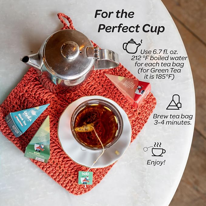 Lazika Tea Sampler with Premium Presentation Box, 10 Counts, Mothers Day Gifts, 2 of Each Blend Individually Wrapped, Black, Green and Herbal Tea Variety Gift Set, Collection with Pyramid Infuser Bag