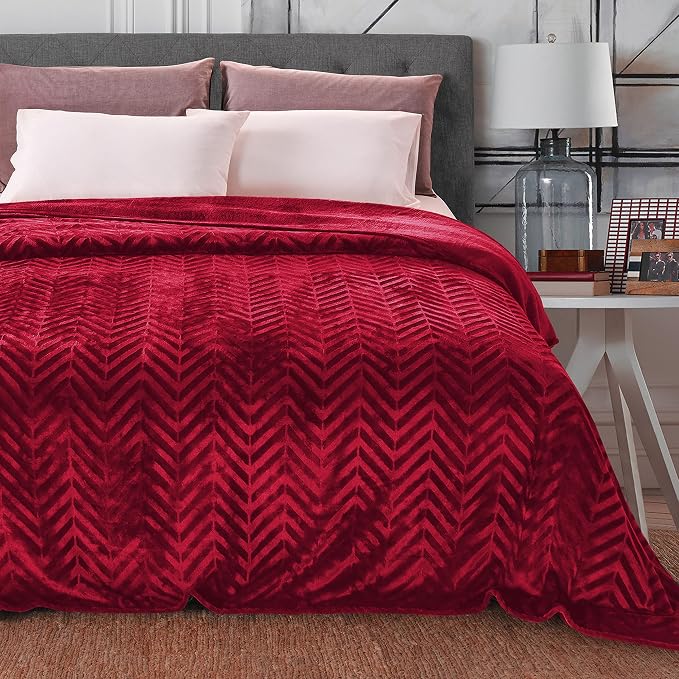 Whale Flotilla Flannel Fleece Fall Bed Blanket Twin Size, Red | Lightweight Breathable Soft Bedspread, Plush Fluffy Coverlet Chevron Design Decorative Blanket for Home Life, 60x80 Inch