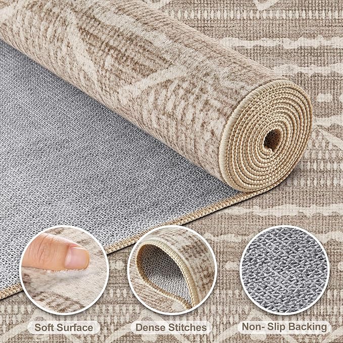 Nakagishi Boho 9x12 Area Rug Living Room Rugs Machine Washable Dark Brown | Soft, Pet & Kid Friendly, Carpet for Living Room/Bedroom/Office/Kitchen/Nursery, Daily Home Decor Stain Resistant Moroccan