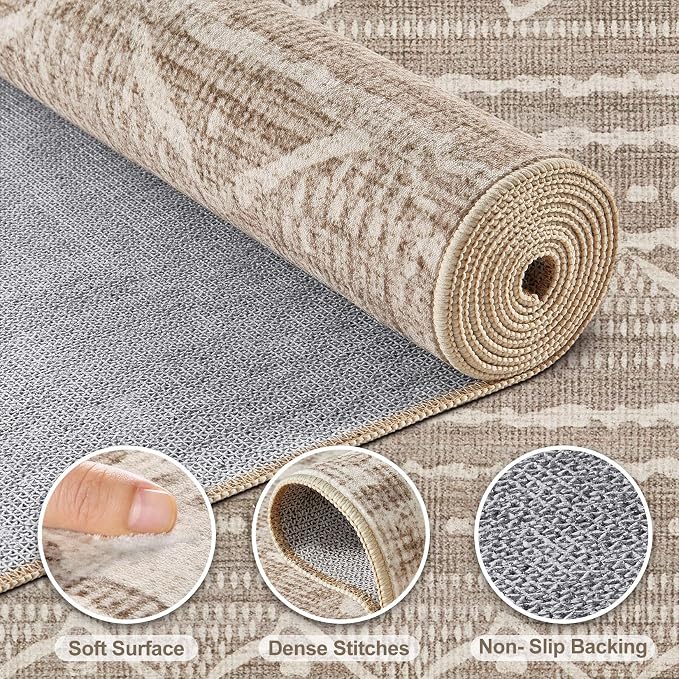 Nakagishi Boho 10x14 Area Rug Living Room Rugs Machine Washable Dark Brown | Soft, Pet & Kid Friendly, Carpet for Living Room/Bedroom/Office/Kitchen/Nursery, Daily Home Decor Stain Resistant Moroccan
