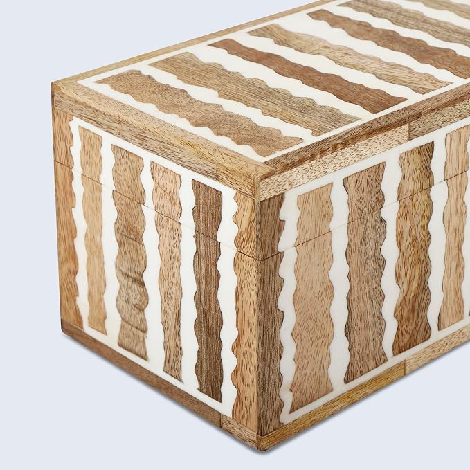 Handicrafts Home Large Decorative Storage Box with Lid Wooden Memory Box Keepsake Storage Box Photo Storage Organizer – Resin Inlay Kept Safari Collection - 10x5x5