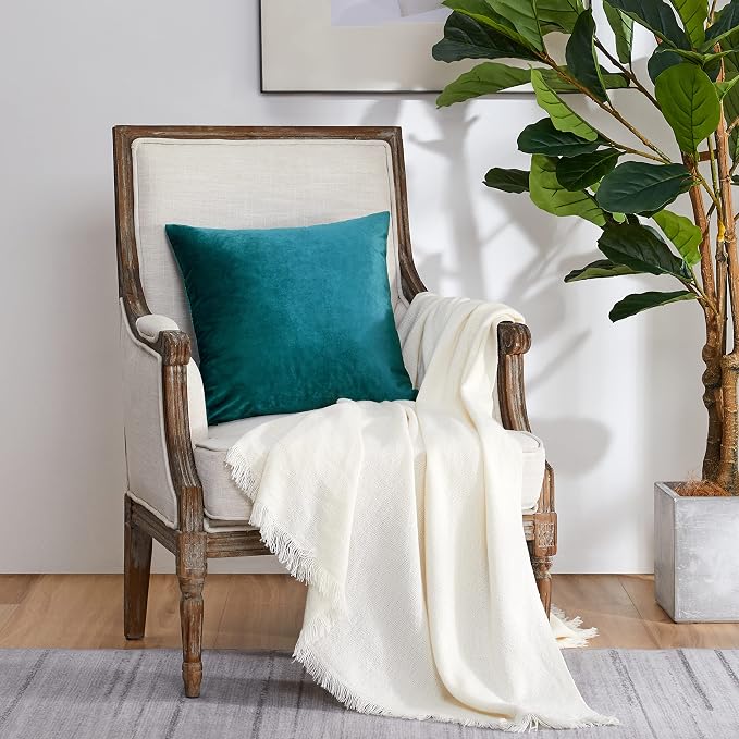 GIGIZAZA Teal Velvet Pillow Covers 24x24 Decorative Pillows Pack of 2 | Blue Throw Pillows for Couch Sofa,280gsm Soft Textured Fabric,Modern Square Pillowcases,Luxury Cushion Covers