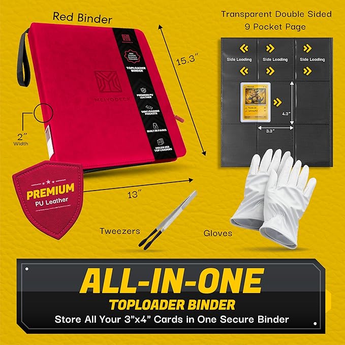 Toploader Binder | Holds 252 Toploaders | 9-Pocket | Ringless Double-Sided Pockets | Includes Collector Tweezers & Gloves | Premium Top Loader Binder for Trading Cards, Pokemon, Yu-Gi-Oh & TCG