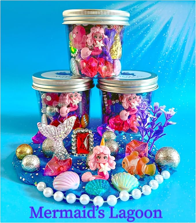 MAGIC Play dough Jars, Play dough kit,Kids Party Favors, Goodie Bags,Birthday Party Favors, Playdoh, Birthday gift for kids, girls boys gift (Mermaid Lagoon)