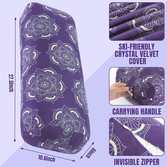 MABOZOO Yoga Bolster Pillow, Rectangular Yoga Bolster for Restorative & Meditation, Professional Meditation Cushion with Carry Handle