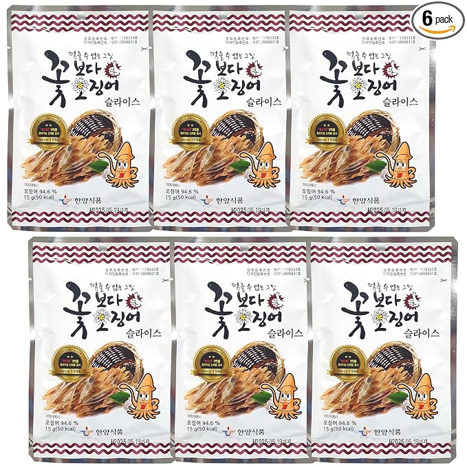 LENITH Korean Sliced and Shredded Flower Dried Squid 15g*6 Packs For Late Night Snack for Camping, Outdoor Activity Good for Anju 오징어