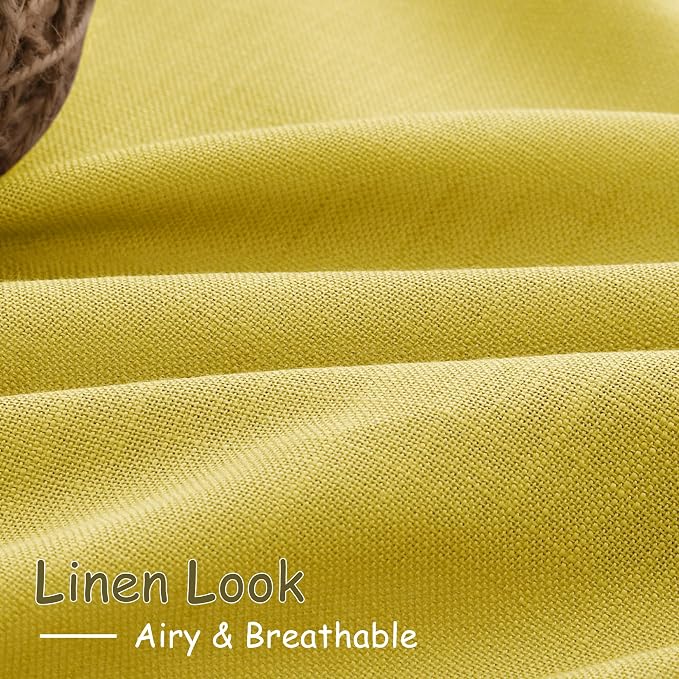 Nanspring Celery Yellow Linen Curtains 108 Inches Long 2 Panels Set Back Tab Loop Pocket Light Filtering Semi Sheer Boho Large Window Decor for High Ceiling Living Room 52x108