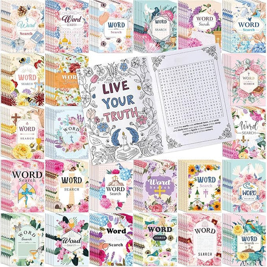 Liliful 144 Pcs Word Search Coloring Book Bulk for Adult Christian Easter Word Search Crafts DIY Drawing Book with Patterns for Party Favors, Goodie Bag Filler and Holiday Gifts