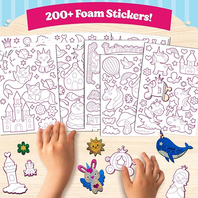 Foil Art Craft - Unicorn & Princess Sticker Activity Kit, Toddler Arts & Crafts for Kids, No Mess Kids Travel Toys, Games, Fun Birthday Gifts for Boys & Girls Ages 4, 5, 6, 7, 8, 9 Year Old