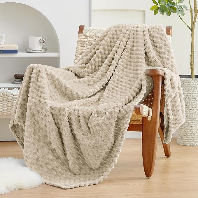 EXQ Home Gentle Soft Fleece Throw Blanket – Cozy Lightweight 3D Imitation Turtle Shell Jacquard Blanket for Couch Bed – All-Season Warm Fuzzy Flannel Blanket for Women Mom Her Gifts(50"x60",Linen)