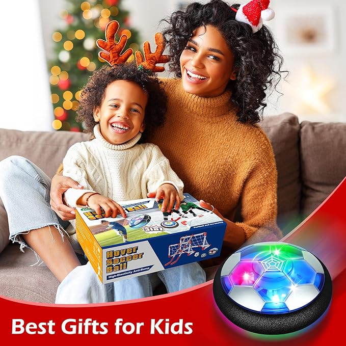 3-in-1 Hover Soccer Ball Set, Including 2 LED Hover Hockey and Soccer Ball Toys, Indoor Red & White Goals, Sports Game Toy, Soccer Gift for 4-8, 8-12 Years Old Boys