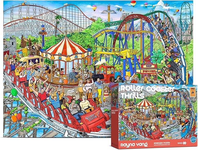 Antelope 3 in 1 1000 Piece Puzzle Bundle - Catndyland - 1000 Piece Jigsaw Puzzle with Drive in Movie and Roller Coaster