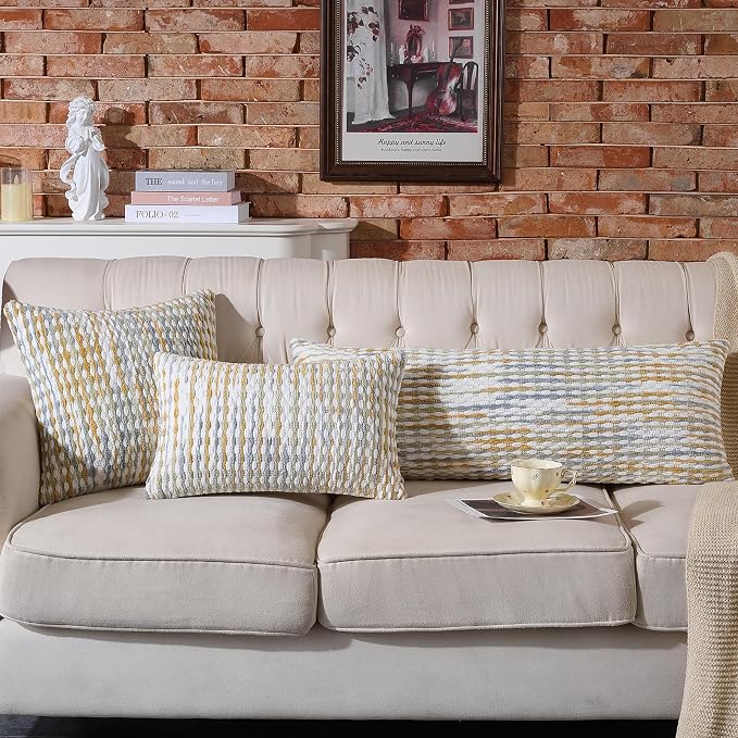Set of 2 Boho Chenille Pillow Cover Decorative Tufted Pillowcase for Couch Bed Sofa Bedroom Living Room Modern 12 x 20-Inch Grey