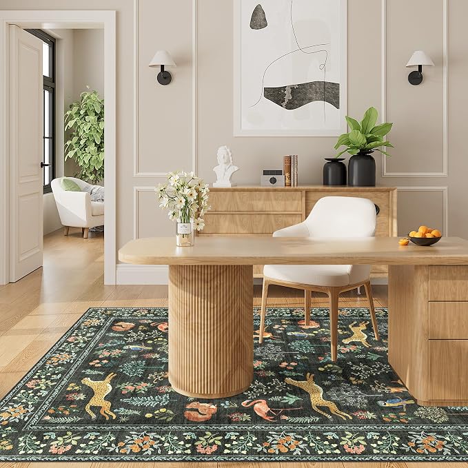 DUKINO 3x5 Rug, Washable Animal Area Rug for Bedroom Non Slip, Black | Low Pile, Stain Resistant, Soft Indoor Carpet for Living Room, Kitchen, Dining Room, Nursery, Lightweight, Pet Friendly