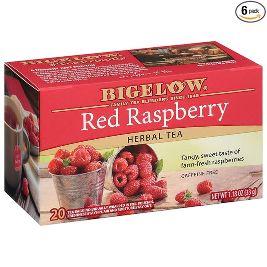 Bigelow Tea Red Raspberry Herbal Tea, Caffeine Free Tea with Red Raspberries, Apples and Elderberries, 20 Count Box (Pack of 6), 120 Total Tea Bags