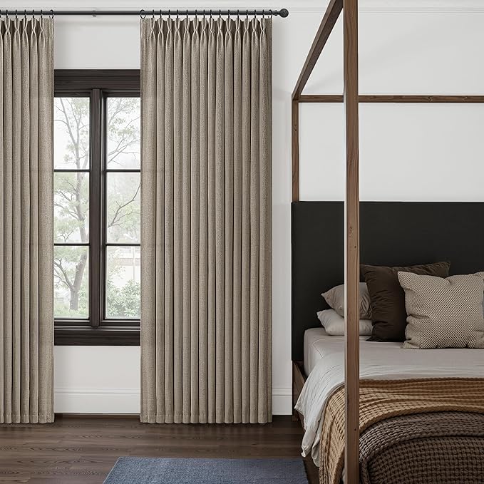 Dark Flax Linen Sheer Curtains 84 Inches Long 60 Inch Wide for Living Room, Memory Shape Pinch Pleated Light Filtering Semi Through Drapes 84 Inch Length 2 Panels Dining Room Cottage Core Windows Burg