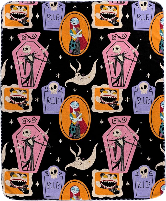 Jay Franco Kids Plush Throw Blanket – Soft & Cozy Fleece Throw for Bedroom & Couch Décor, Official Licensed Product, Multi - Nightmare Before Christmas, 40x50 - Travel Blanket