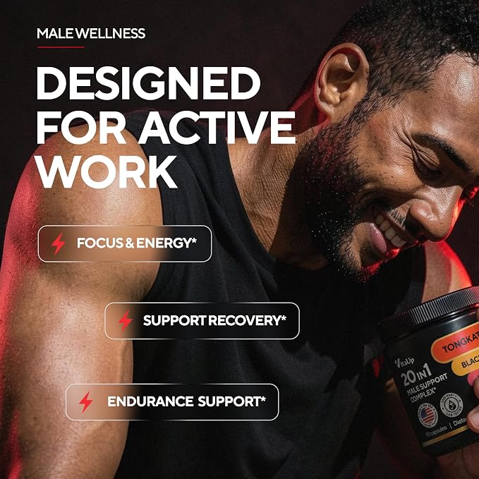 Vitamins for Men 20 in 1 - USA Made Advanced Complex with Tongkat Ali, Black Maca Root for Men, Zinc, Vitamin B12, Astragalus for Normal Energy Support - 90 Vegan Caps