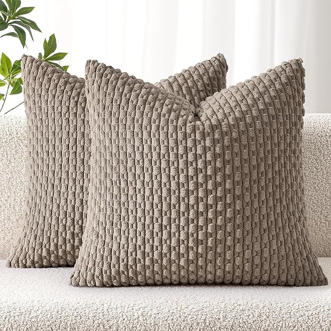 MIULEE Decorative Throw Pillow Covers 20x20 Neutral Brown Textured Corduroy | Pack of 2 Striped Pillow Covers Modern Farmhouse Fall Home Decor for Couch Bed Sofa Living Room