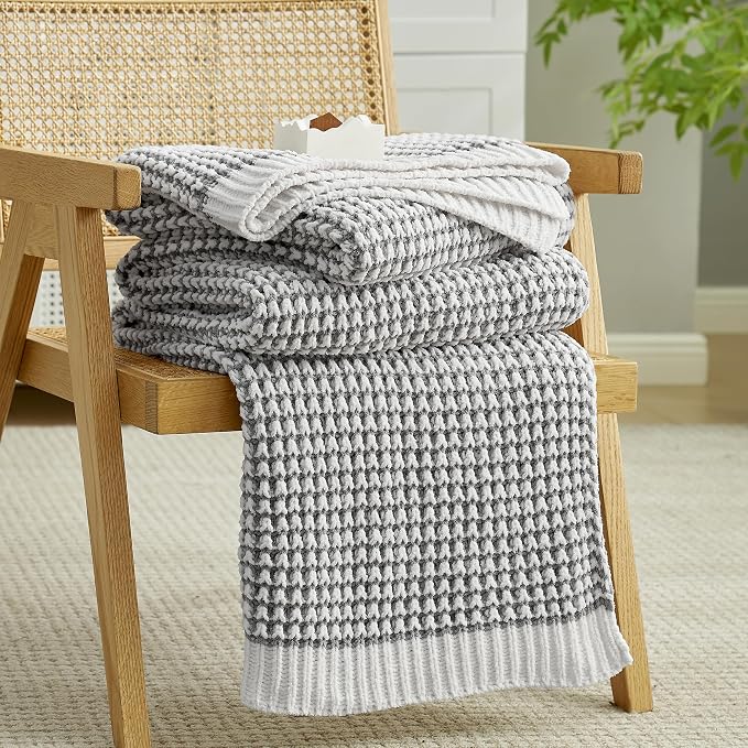 Knit Throw Blanket, Soft Chenille Cozy Breathable Pineapple Chunky Decorative Blanket for Couch, Bed & Sofa, French-Inspired Lightweight Warm Gift for Women, Gray, 50"x60"