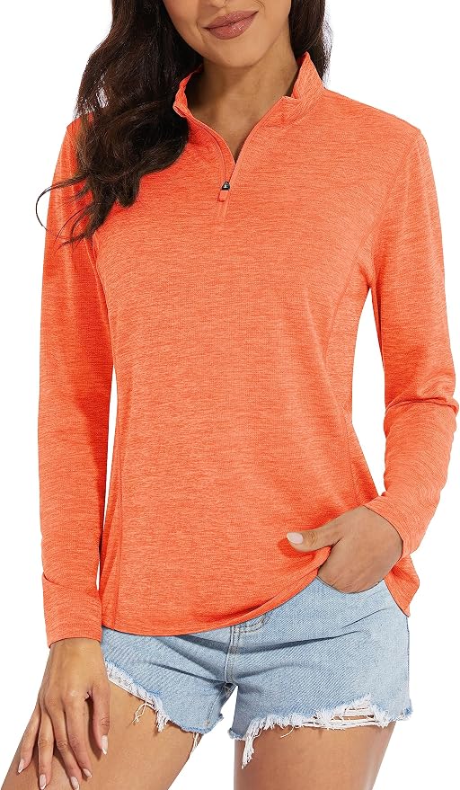 MAGCOMSEN Women's UPF 50+ Sun Shirts Long Sleeve 1/4 Zip Pullover Quick Dry Workout Hiking Tops Running Athletic Shirts
