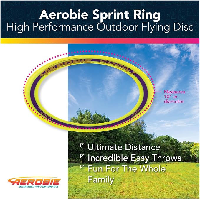 Aerobie Sprint Ring Outdoor Flying Disc, 10 Inches, Yellow