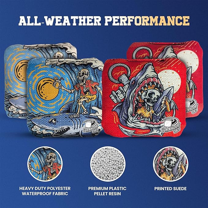 Cornhole365 - Stick & Slide - Professional Corn Hole Bag - Heavy-Duty Double-Stitched Polyester Fabric & Resin Filling for All-Weather - Versatile Regulation Size Cornhole Bean Bags - Set of 8