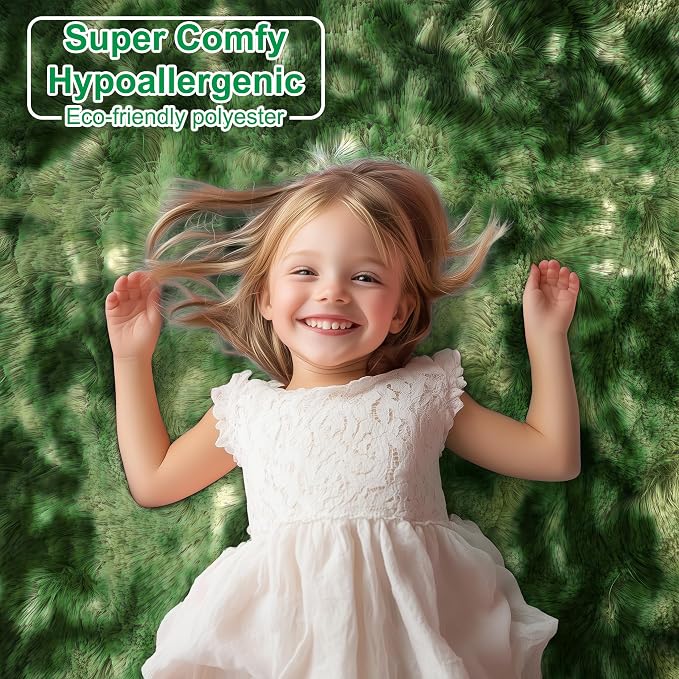 PAGISOFE Fluffy Moss Green Rugs for Living Room 5x8, Modern Bedside Carpets, Plush Forest Rug High Pile Emerald Green Rugs for Kids Boys Girls Teen Dorm Nursery Room Decor Aesthetic, No-Shedding