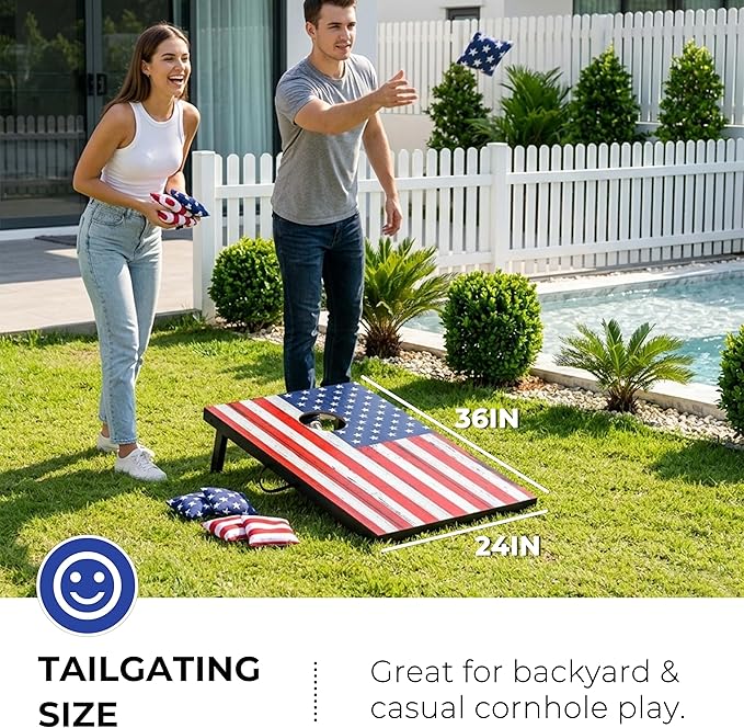 Portable Cornhole Board Set - Premium MDF Wood Corn Hole Game with 8 Regulation Bean Bags, for Backyard, Camping, and Outdoor Tailgating - Choose 3x2' Tailgate or 4x2' Regulation Size