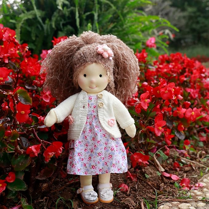 Handmade Waldorf Girl Rag Doll - Amber, 12" Soft Plush, Ideal First Doll for Babies & Toddlers