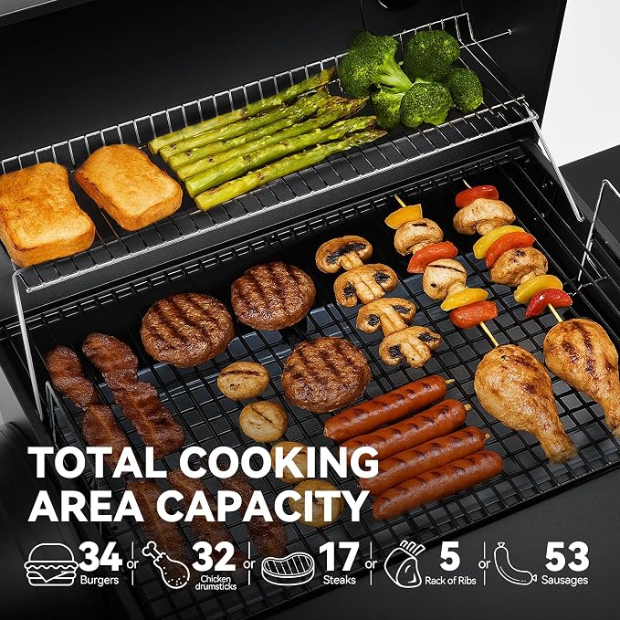 Royal Gourmet CC1830S BBQ Charcoal Grill and Offset Smoker | 823 Square Inch cooking surface, Outdoor for Camping | Black | 823 Square Inch cooking surface, Outdoor for Camping | Black