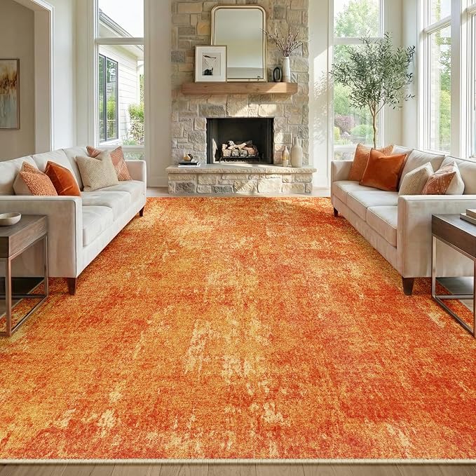 RELEANY Washable 5'x7' Abstract Area Rug for Living Room Orange | carpet for bedroom, kitchen, office, hallway and entryway, printed pattern, non-slip, soft, stain-resistant, easy to clean